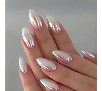 LunarCharm Ongles Aurora blancs, forme amande moyenne, à presser, taille moyenne, ongles artificiels, forme amande, blanc brillant, couverture complète