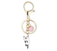 LunarCharm Porte-clés en forme de chat blanc et cœur rose - Cadeau d'anniversaire pour les amoureux des chats - Blanc, blanc, XL