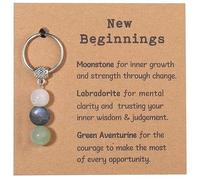 LunarCharm Porte-clés en pierre naturelle avec carte cadeau en cristaux naturels - Cadeau pour soulager l'anxiété - Cadeau pour un nouveau départ, multicolore, L