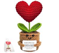 LunarCharm Positive poupée en Crochet avec Fleur en Forme de cœur, poupée Faite à la Main en Laine tricotée avec Carte Positive comme Cadeau réconfortant, Soutien émotionnel