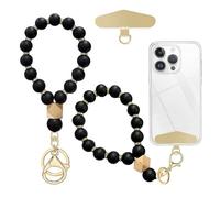 LunarCharm Silikonperlen-Handgelenkschlaufe mit Handy Lanyard Pads aus Edelstahl, elastisches Freihand-Armband, Handy kette, Handy Strap, für Die Meisten Smartphones, Schwarz