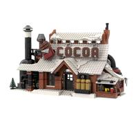 Lunaro Winter Village Chocolate Factory Lot de blocs de construction Scène de rue de Noël enneigée - Kit d'architecture MOC festif (1970 pièces)