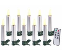 Lunartec 10 bougies LED télécommandées effet flamme pour sapin de Noël - coloris argenté