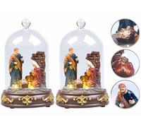 Lunartec 2 crèches de Noël à LED sous cloche de verre