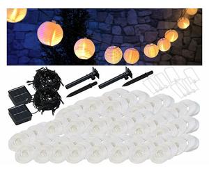 Lunartec 2 guirlandes LED solaires blanc chaud avec 50 lampions - 10 m