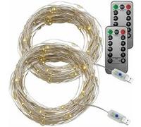 Lunartec Guirlandes LED USB télécommandées – 2 guirlandes de 10 m – Blanc chaud