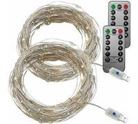 Lunartec Lot de 2 guirlandes LED USB 10 m avec télécommande - Lumière blanche naturelle