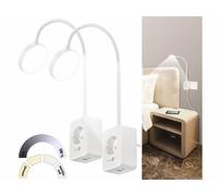 Lunartec 2 lampes à col de cygne avec prise secteur et ports USB - Blanc