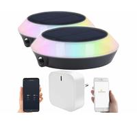 Lunartec 2 lampes à LED RVB CCT solaires d'extérieur connectées avec passerelle wifi Mesh