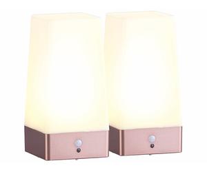 Lunartec 2 lampes de table carrées avec capteur de mouvement PIR rechargeables