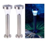 Lunartec 2 lanternes de jardin solaires "Silva" en acier inoxydable