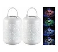 Lunartec : 2 lanternes solaires décoratives RVBB avec boîtier en métal Blanc G