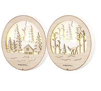 Lunartec 2 tableaux de Noël lumineux en bois