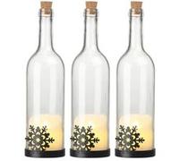 Lunartec : 3 bouteilles de vin décoratives avec bougie LED vacillante - Flocon