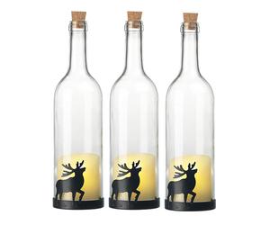 Lunartec 3 bouteilles de vin décoratives avec bougie LED vacillante - Renne