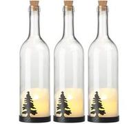 3 bouteilles de vin décoratives avec bougie LED vacillante - Sapin Lunartec