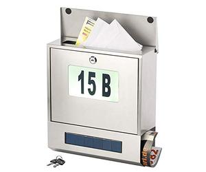 Lunartec Boîte aux lettres solaire avec numéro lumineux et compartiment à jo...