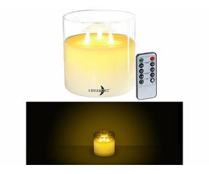 Lunartec Bougie à LED télécommandée en cire véritable avec 3 flammes vacillantes