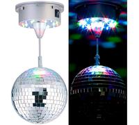 Boule disco rotative Ø 15 cm avec socle, 18 LED colorées et 2 effets lumineux [Lunartec]