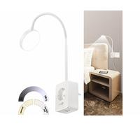 Lunartec Lampe à col de cygne secteur avec report de prise et chargeur USB - Blanc