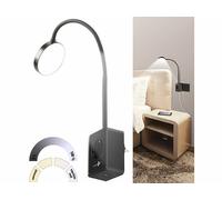 Lunartec Lampe à col de cygne secteur avec report de prise et chargeur USB - Noir