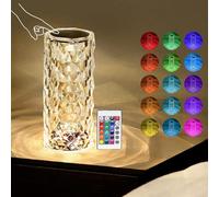 Lunartec Lampe de chevet : lampe de table LED en cristal avec batterie tactile, télécommande, RGBW, 2000 mAh (lampe de table, lampe de table, rose)