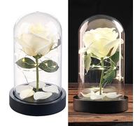 Lunartec Rose artificielle avec cloche en verre et lumière LED - Blanche