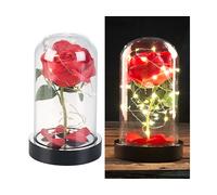 Lunartec Rose artificielle avec cloche en verre et lumière LED - Rouge