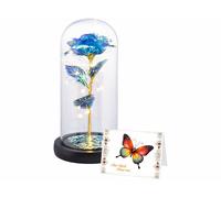 Lunartec Rose artificielle translucide sous cloche avec LED - coloris bleu