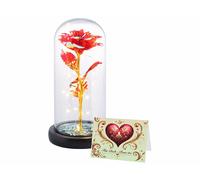 Lunartec Rose artificielle translucide sous cloche avec LED - coloris rouge