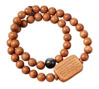 Lunarthos Bracelet de méditation fabriqué à la main en bois naturel avec perles de 8 mm avec amulette de paix et prière de yoga Mala