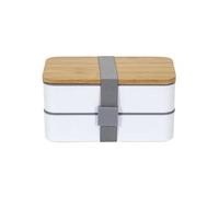 Lunch box 1L à double niveaux en plastique avec couvert et bande élastique - -