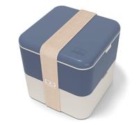 monbento - Bento box MB Square Natural - Grande Boîte Repas à Compartiments - Lunch box Hermétique 2 étages - Idéal pour Travail/Ecole - Made In France - Bleu