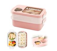 Lunch Box 2 Layers - Porte-déjeuner Umami avec bocaux de sauce et ustensiles - Bento Box chauffable pour micro-ondes - Boîte à déjeuner hermétique idéale pour le bureau scolaire et en voyage (Rose)