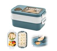 Lunch Box 2 Layers - Porte-déjeuner Umami avec bocaux de sauce et ustensiles - Bento Box chauffable pour micro-ondes - Boîte à déjeuner hermétique idéale pour le bureau scolaire et en voyage (Bleu)