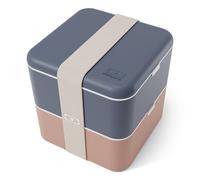monbento - Lunch box Square bleu/rose - Grande Bento Box Hermétique 2 Compartiments - Compatible Micro-ondes & Lave-vaisselle - Idéal pour Travail/Pique-nique - Sans BPA et Durable - Made in France
