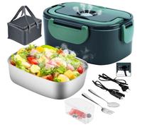 Lunch Box Chauffante, 1.5L Électrique Acier Inoxydable Chauffage Rapide Gamelle, Boîte Repas Amovible, Avec Sac Isotherme