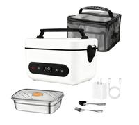 Lunch Box Chauffante Électrique 1L, Batterie rechargeable 12 000 mAh,Température réglable, écran LED, Minuterie,Gamelle Chauffante