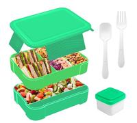 Lunch Box Compartimentée Avec Couverts,1550ML Bento Lunch Box Anti-Fuite,Boite a Gouter Enfant Adulte, lunchbox étanche sans BPA,Boite Repas Compartiment pour Bureau, école,Pique-Nique (vert)