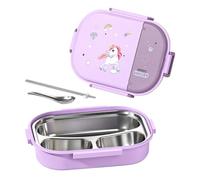 Lunch Box Enfant avec 3 Compartiments,316Inox Boite a Gouter Enfant(Violet) | 1100 ml, Avec Couverts, Passe au micro-ondes et au lave-vaisselle, Sans BPA (Licorne)