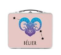 Lunch Box Métal Argenté pour Sandwich et Snack - Belier Signe Astrologie Prevision Stellaire Céleste Solaire Sideral Etoile - Boîte à Goûter Aluminium Gamelle Rigide Style Rétro Imprimée en France