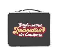 Lunch Box Métal Argenté pour Sandwich et Snack - Certifié meilleur Journaliste de l'univers Journal Ecrivain Media Reporteur - Boîte à Goûter Aluminium Gamelle Rigide Style Rétro Imprimée en France