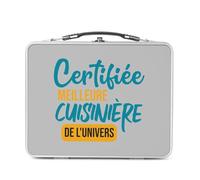 Lunch Box Métal Argenté pour Sandwich et Snack - Certifié meilleure Cuisiniere de l'univers Restaurant Chef Cuisine Nourriture - Boîte à Goûter Aluminium Gamelle Rigide Style Rétro Imprimée en France