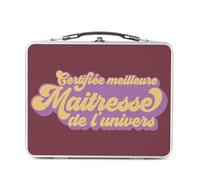 Lunch Box Métal Argenté pour Sandwich et Snack - Certifiée meilleure Maitresse de l'univers Ecole Primaire Enseignante - Boîte à Goûter Aluminium Gamelle Rigide Style Rétro Imprimée en France