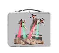 Lunch Box Métal Argenté pour Sandwich et Snack - Chats Volants Collage Vintage Illustration Art Humour Parodie Animal Aliens - Boîte à Goûter Aluminium Gamelle Rigide Style Rétro Imprimée en France