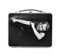 Lunch Box Métal Argenté pour Sandwich et Snack - Emmanuel Macron Dab Photo de Célèbrité Noir et Blanc Humour Politicien - Boîte à Goûter Aluminium Gamelle Rigide Style Rétro Imprimée en France