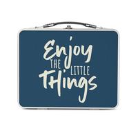 Lunch Box Métal Argenté pour Sandwich et Snack - Enjoy the Little Things Typographie Citation Message Inspiration Motivation Empowerment - Boîte à Goûter Aluminium Gamelle Rigide Style Rétro Imprimée