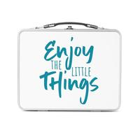 Lunch Box Métal Argenté pour Sandwich et Snack - Enjoy the Little Things Typographie Citation Message Inspiration Motivation Empowerment - Boîte à Goûter Aluminium Gamelle Rigide Style Rétro Imprimée