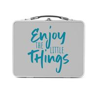 Lunch Box Métal Argenté pour Sandwich et Snack - Enjoy the Little Things Typographie Citation Message Inspiration Motivation Empowerment - Boîte à Goûter Aluminium Gamelle Rigide Style Rétro Imprimée