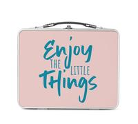 Lunch Box Métal Argenté pour Sandwich et Snack - Enjoy the Little Things Typographie Citation Message Inspiration Motivation Empowerment - Boîte à Goûter Aluminium Gamelle Rigide Style Rétro Imprimée